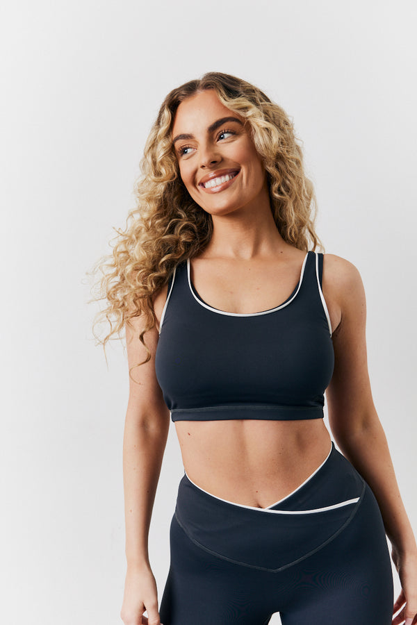 in the style Fits Indigo Blue Contrast Piping Co-Ord Sports Bra Indigo blue