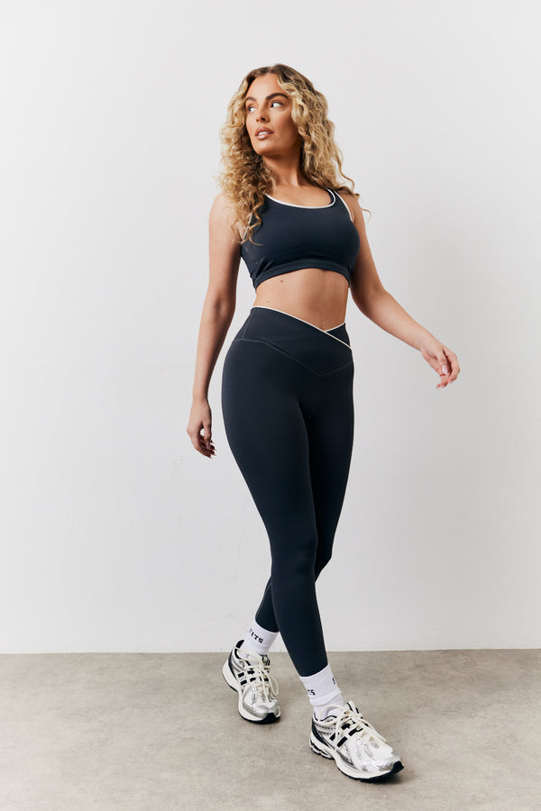 In The Style Fits Indigo Blue Contrast Piping Co-Ord Wrap Leggings Indigo Blue