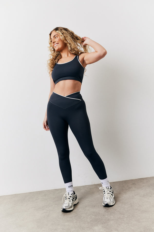 In The Style Fits Indigo Blue Contrast Piping Co-Ord Wrap Leggings Indigo Blue