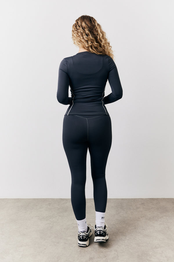 In The Style Fits Indigo Blue Contrast Piping Long Sleeve Co-Ord Top Indigo Blue