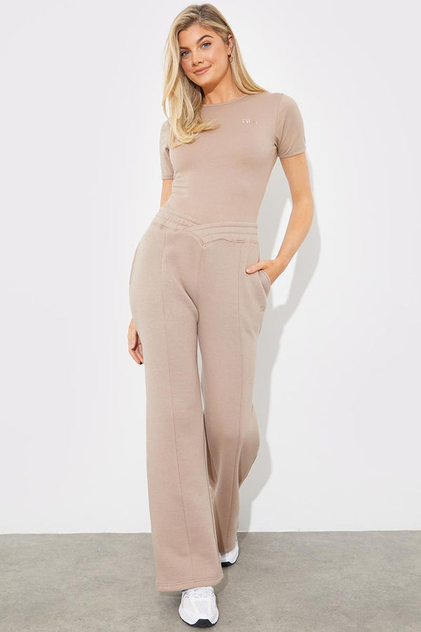 in the style Fits Jersey Embroidered Crossover Wide Leg Seam Front Jogger Mocha
