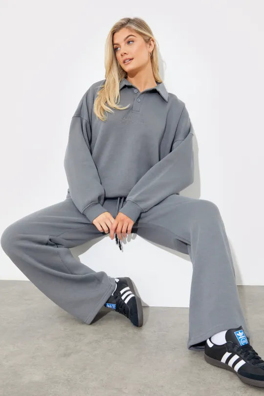 In The Style Fits Jersey Emroidered Wide Leg Jogger Charcoal