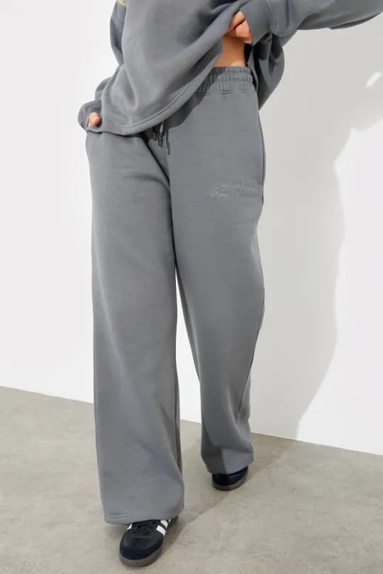 in the style Fits Jersey Emroidered Wide Leg Jogger charcoal