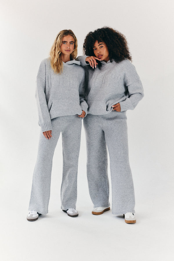 In The Style Fits Knitted Wide Leg Co Ord Trouser Grey