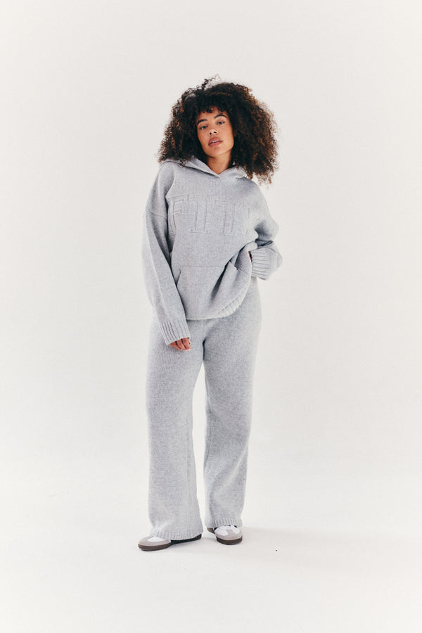 In The Style Fits Knitted Wide Leg Co Ord Trouser Grey