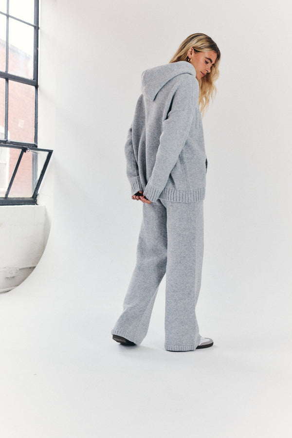 In The Style Fits Knitted Wide Leg Co Ord Trouser Grey