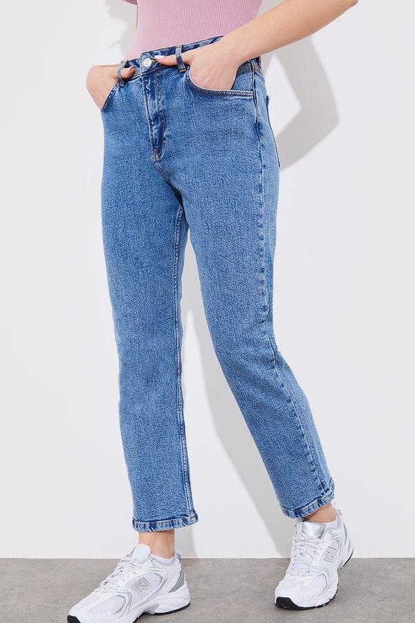 In The Style Fits Mid Straight Leg High Rise Ankle Grazer Jeans Blue