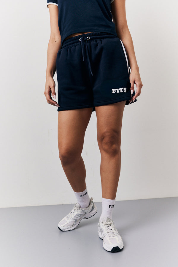 In The Style Fits Navy 90's Fits Slogan Side Stripe Co-Ord Shorts Navy