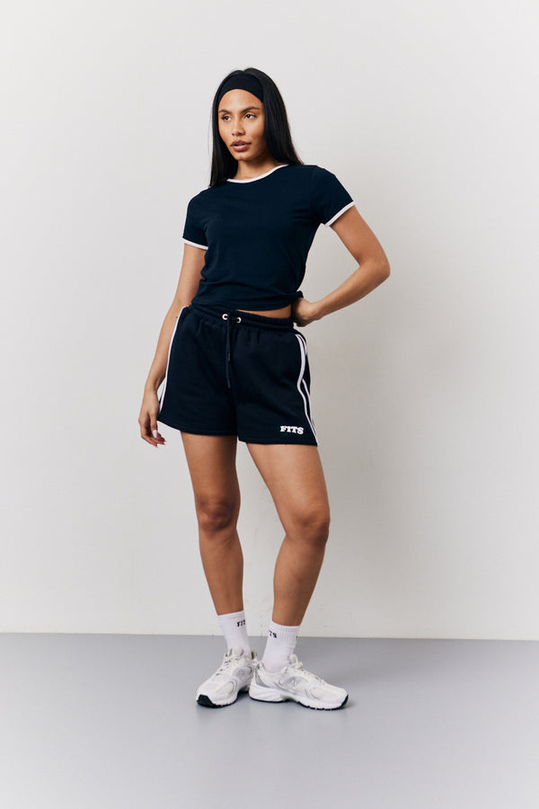 in the style Fits Navy 90's Fits Slogan Side Stripe Co-Ord Shorts Navy