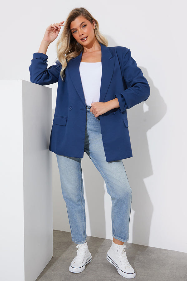 In The Style Fits Navy Double Breasted Oversized Blazer Navy