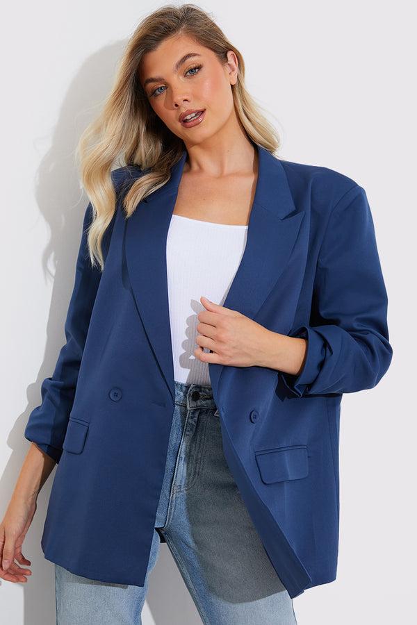 in the style Fits Navy Double Breasted Oversized Blazer Navy