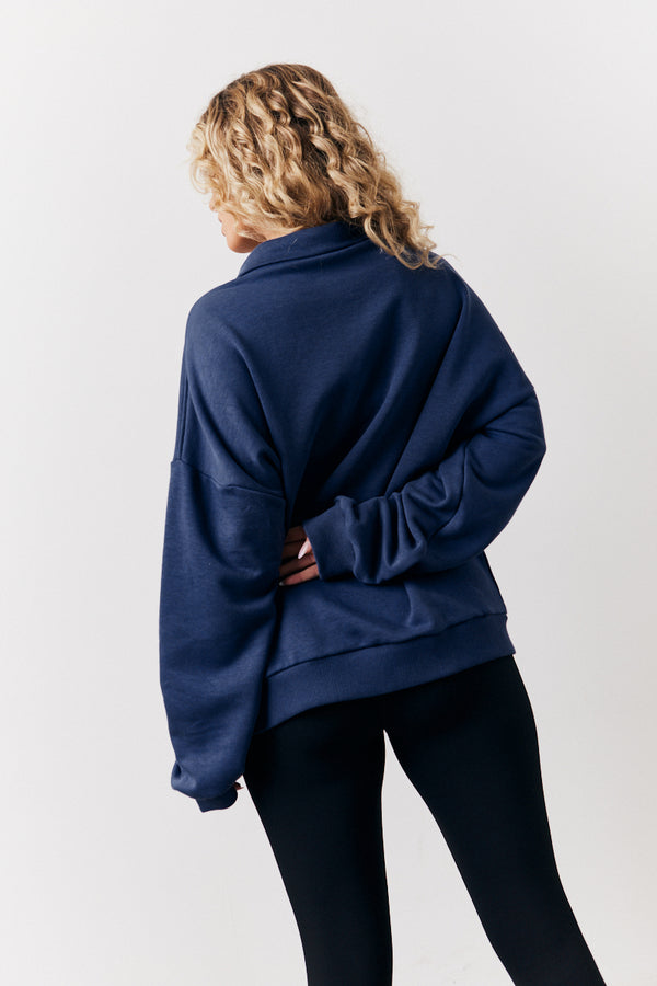 In The Style Fits Navy Fits Sports Club Graphic Oversized Half Zip Co-Ord Sweatshirt Navy