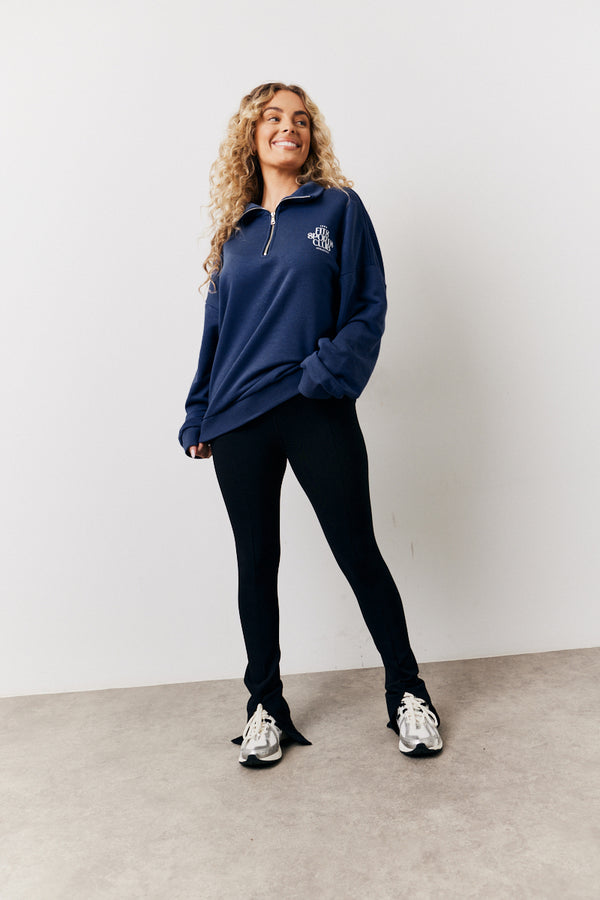 In The Style Fits Navy Fits Sports Club Graphic Oversized Half Zip Co-Ord Sweatshirt Navy