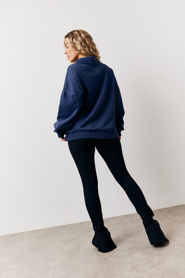 In The Style Fits Navy Fits Sports Club Graphic Oversized Half Zip Co-Ord Sweatshirt Navy