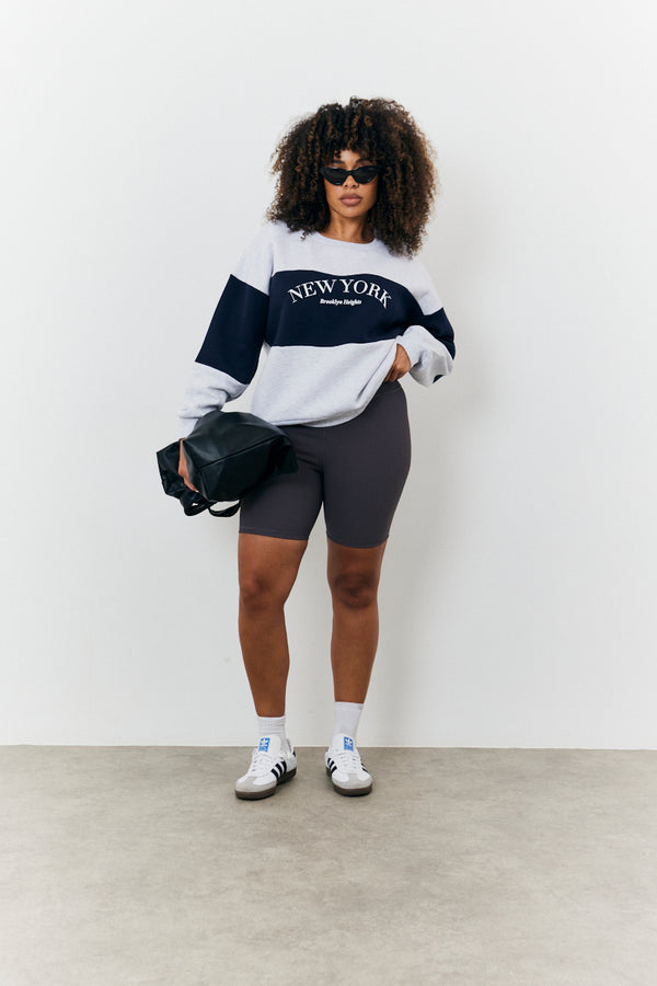 In The Style Fits New York Colour Block Varsity Sweatshirt Grey
