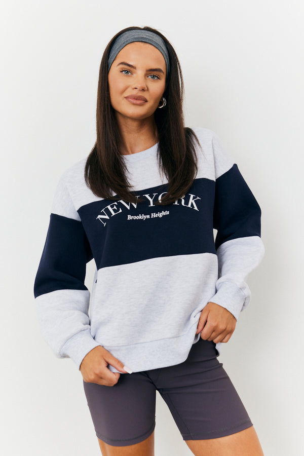 in the style Fits New York Colour Block Varsity Sweatshirt Grey