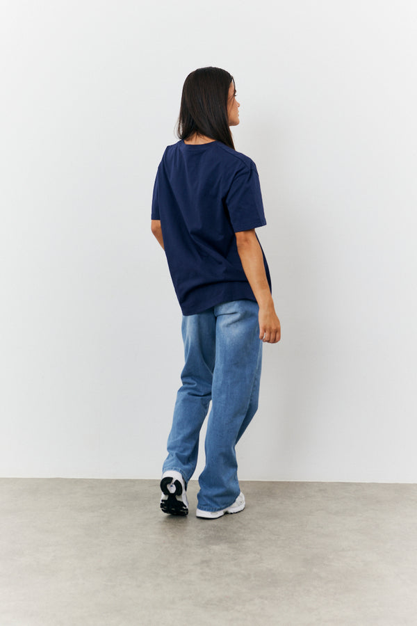 In The Style Fits NYC Printed Graphic Varsity T-Shirt Navy