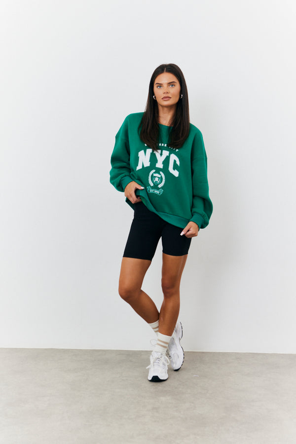 In The Style Fits NYC Printed Varsity Sweatshirt Green