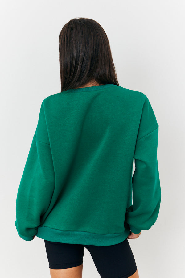 In The Style Fits NYC Printed Varsity Sweatshirt Green