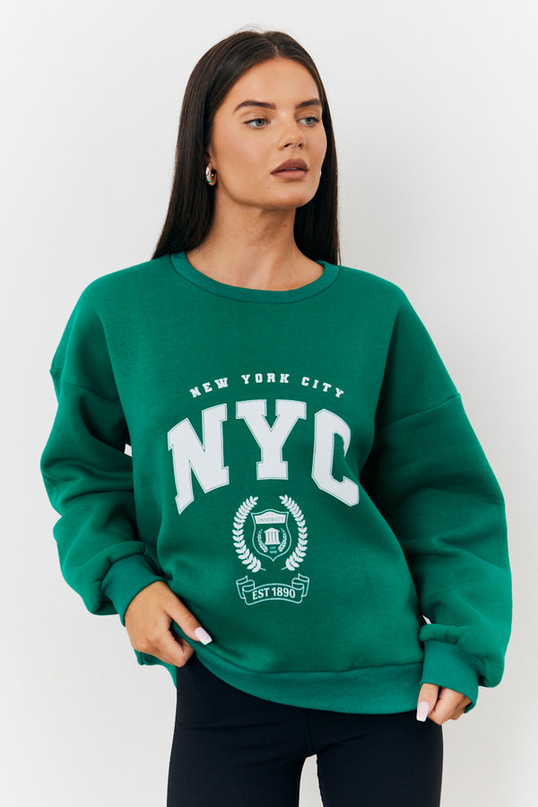 in the style Fits NYC Printed Varsity Sweatshirt Green