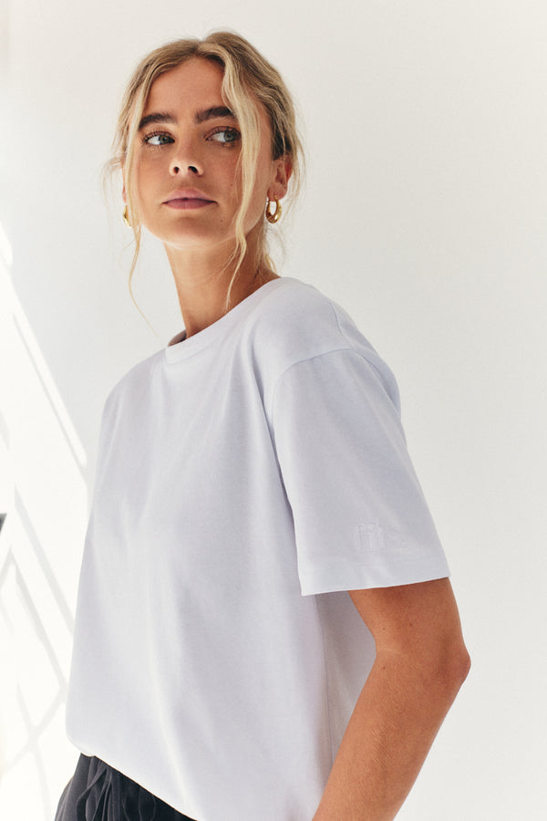 In The Style Fits Oversized Boyfriend Embroidered Sleeve T-Shirt White