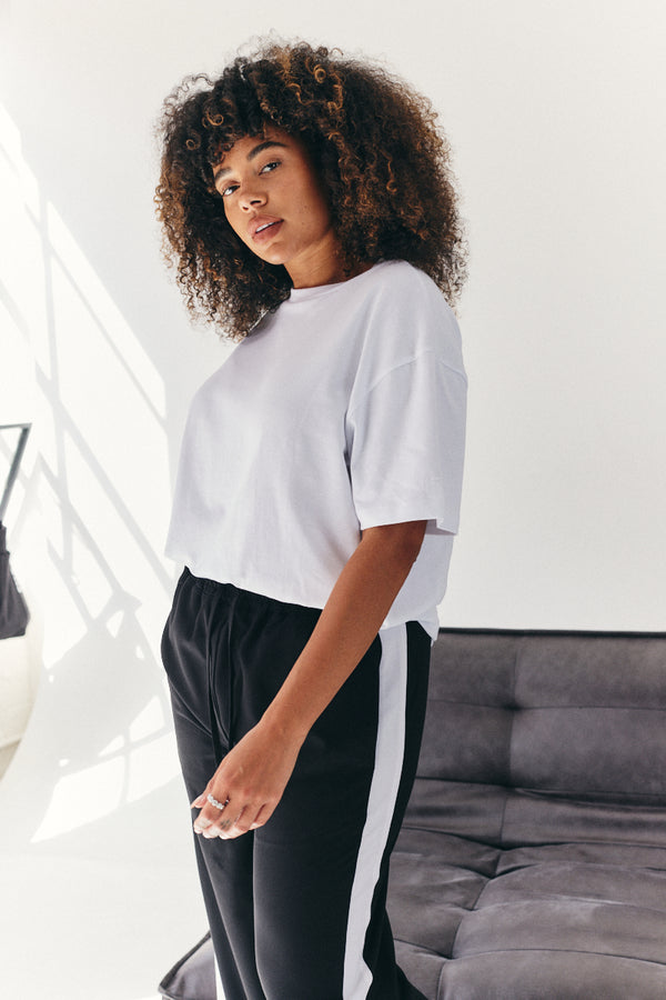 In The Style Fits Oversized Boyfriend Embroidered Sleeve T-Shirt White