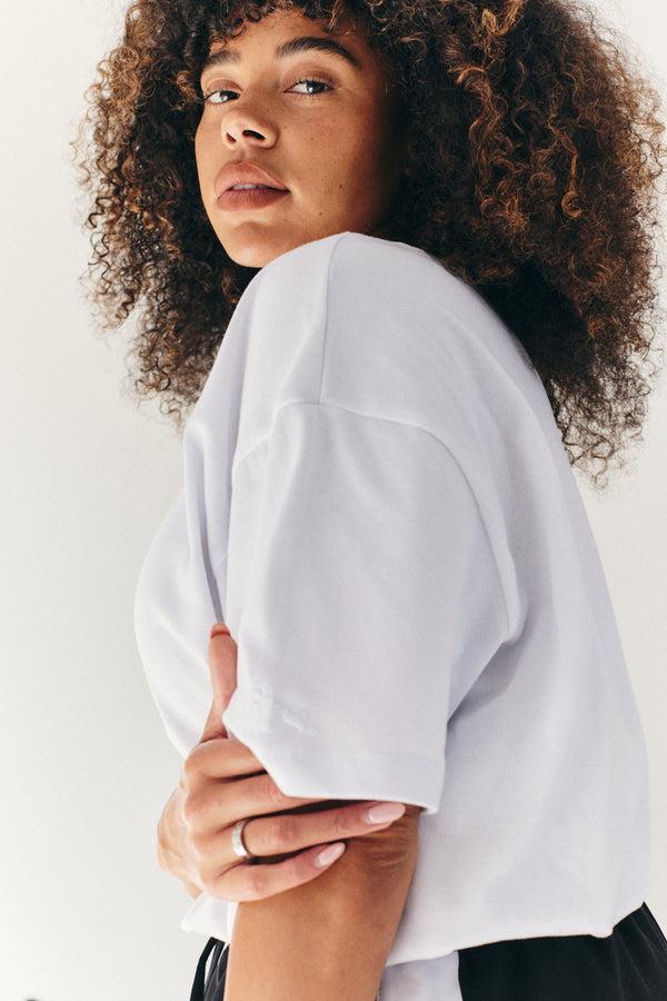 In The Style Fits Oversized Boyfriend Embroidered Sleeve T-Shirt White