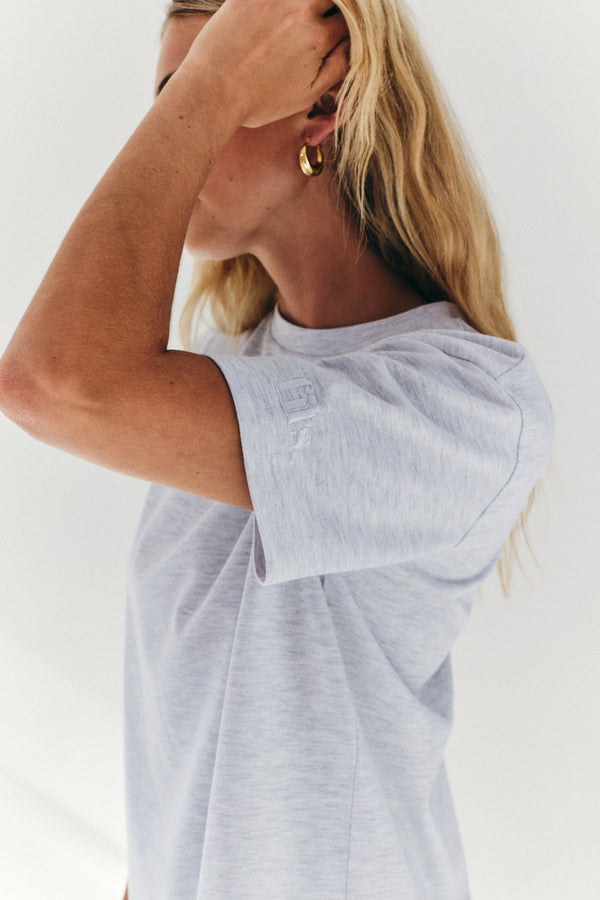 In The Style Fits Oversized Boyfriend Embroidered Sleeve T-Shirt Grey