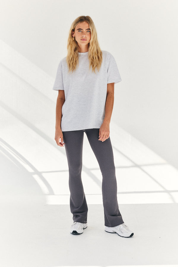 in the style Fits Oversized Boyfriend Embroidered Sleeve T-Shirt Grey