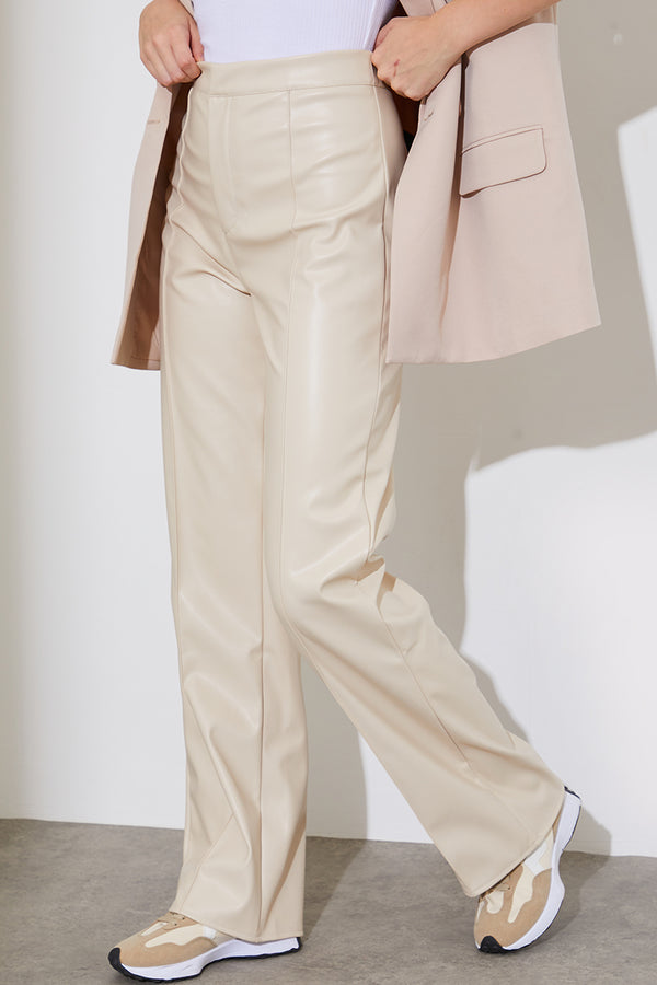 In The Style Fits Premium Leather Look Straight Leg Trousers Stone
