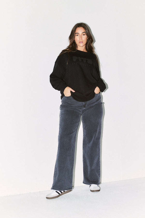 In The Style Fits Printed Fits Crew Neck Sweatshirt Black