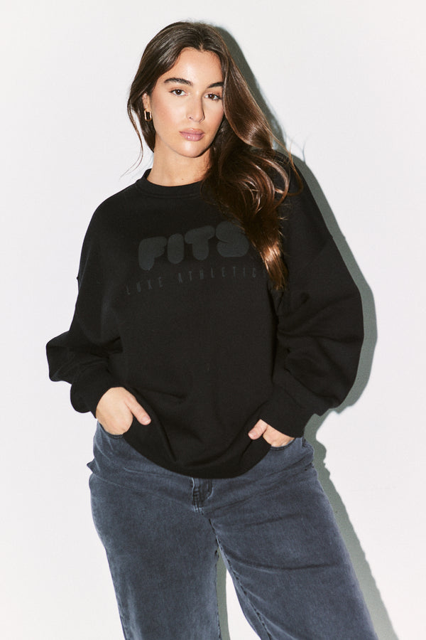 in the style Fits Printed Fits Crew Neck Sweatshirt Black