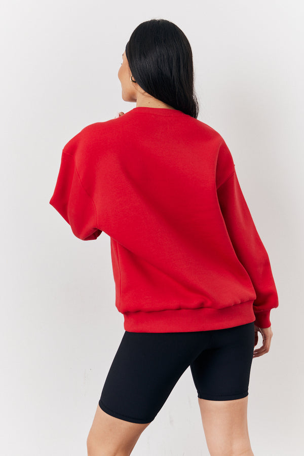 In The Style Fits Red Fits Crew Neck Embroidered Sweatshirt Red