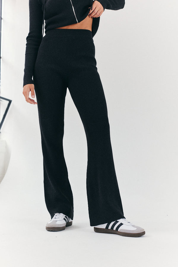 In The Style Fits Rib Knit Co-Ord Flare Trouser Charcoal