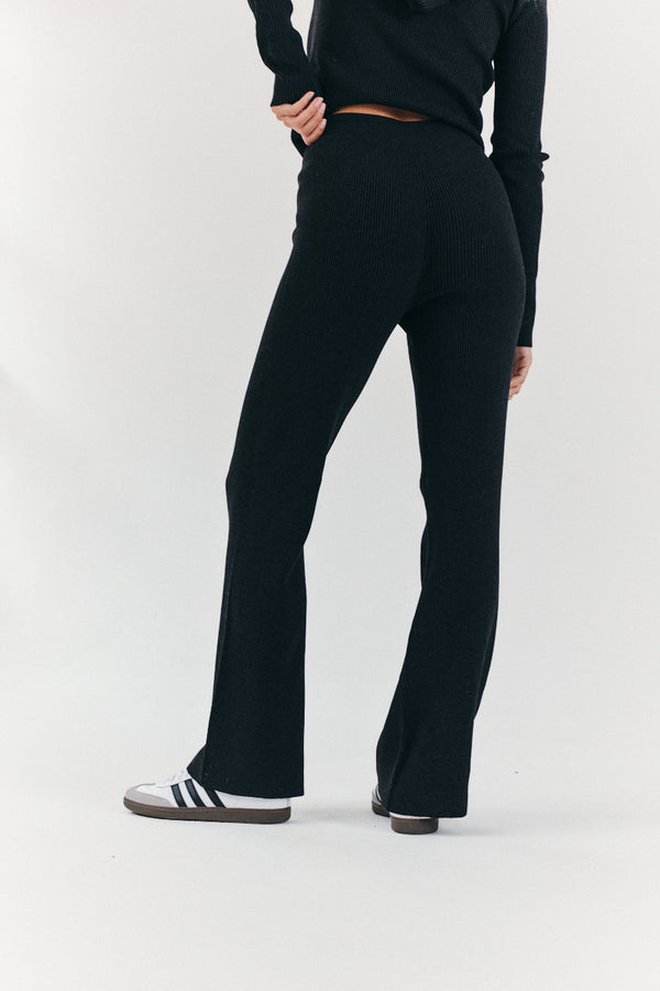 In The Style Fits Rib Knit Co-Ord Flare Trouser Charcoal