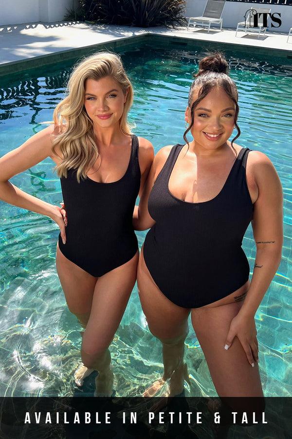 In The Style Fits Sculpt And Control Crinkle Scoop Neck Swimsuit Black