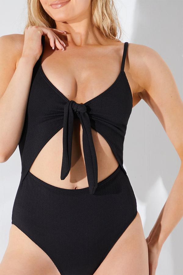 In The Style Fits Sculpt And Control Crinkle Tie Front Cut Out Swimsuit Black