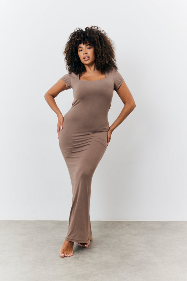 in the style Fits Sculpting Cap Sleeve Maxi Dress Mocha