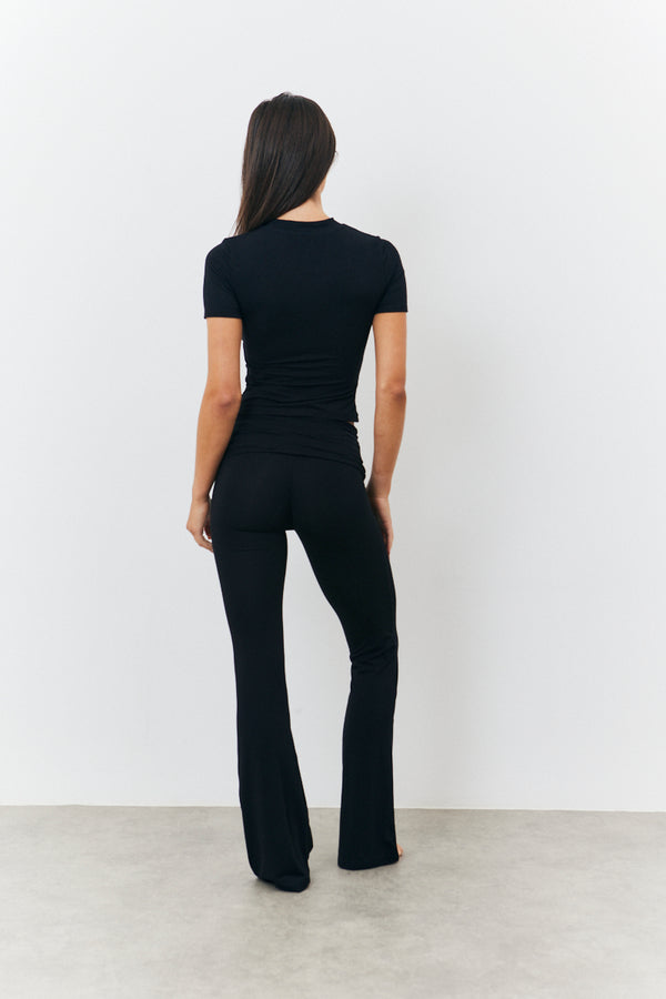 In The Style Fits Sculpting Fold Over Waistband Flare Leg Trouser Black