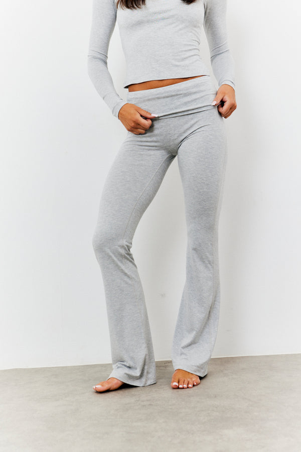 In The Style Fits Sculpting Fold Over Waistband Flare Leg Trouser Grey