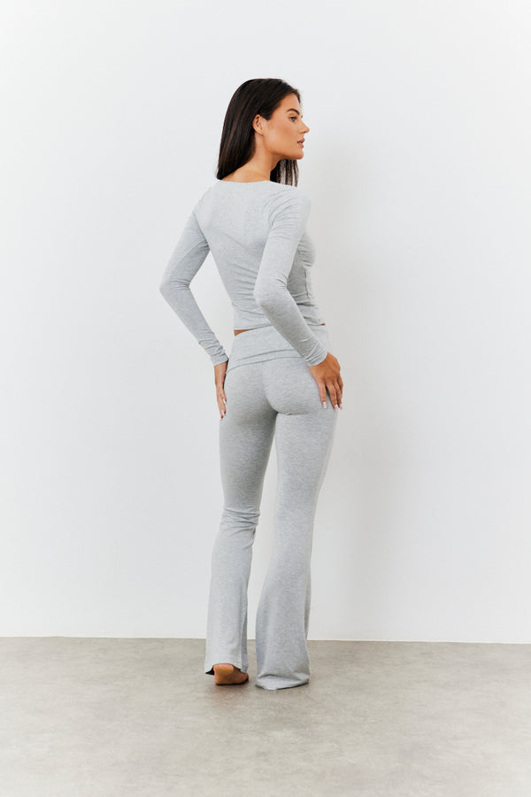 In The Style Fits Sculpting Fold Over Waistband Flare Leg Trouser Grey