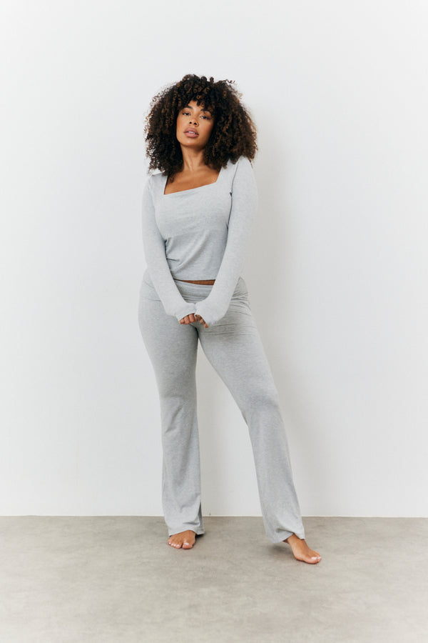 In The Style Fits Sculpting Fold Over Waistband Flare Leg Trouser Grey
