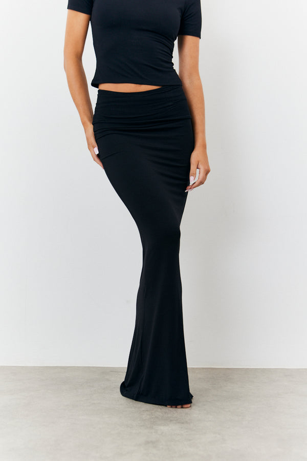 In The Style Fits Sculpting Fold Over Waistband Maxi Skirt Black