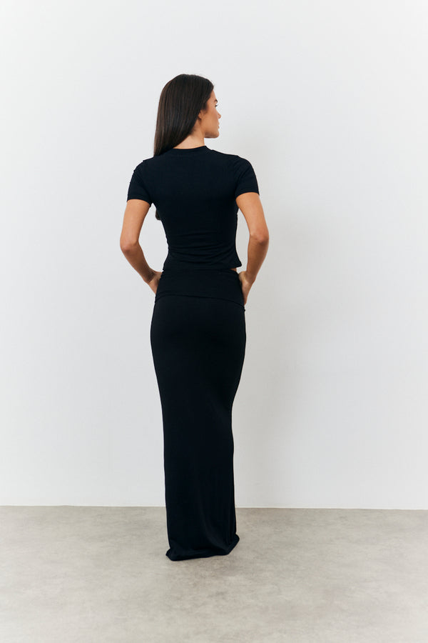 In The Style Fits Sculpting Fold Over Waistband Maxi Skirt Black