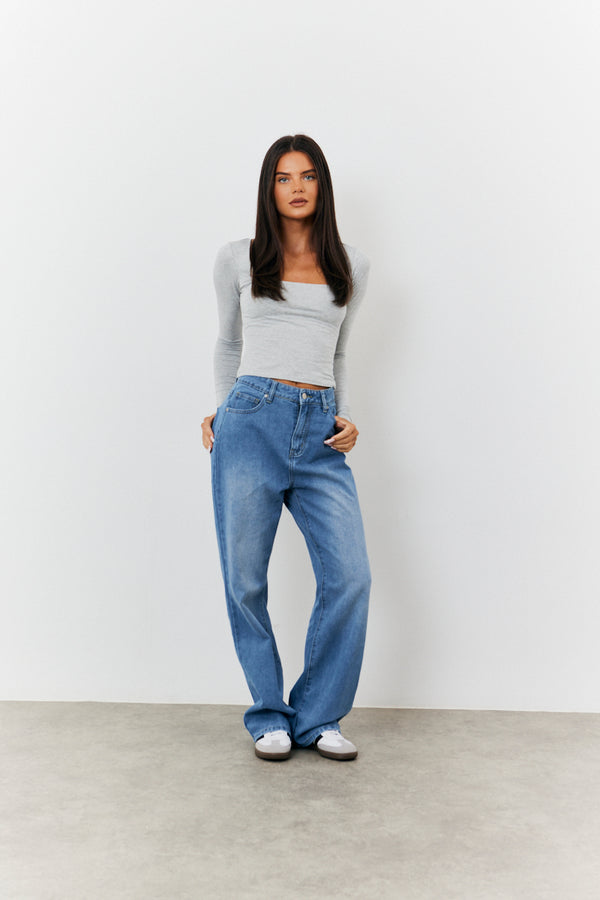 In The Style Fits Sculpting Long Sleeve Scoop Neck T-Shirt Grey