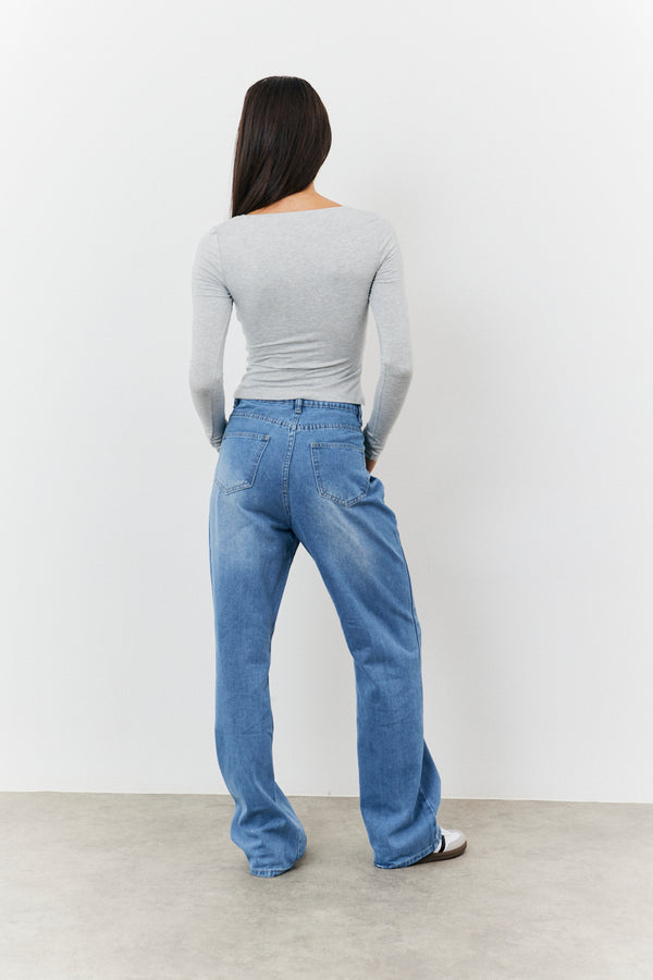 In The Style Fits Sculpting Long Sleeve Scoop Neck T-Shirt Grey