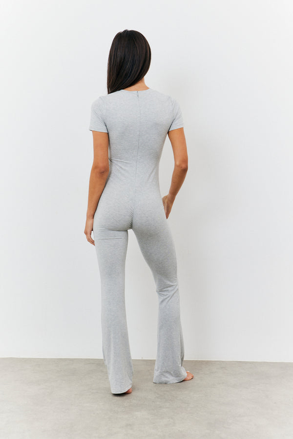 In The Style Fits Sculpting Short Sleeve Wide Leg Jumpsuit Grey