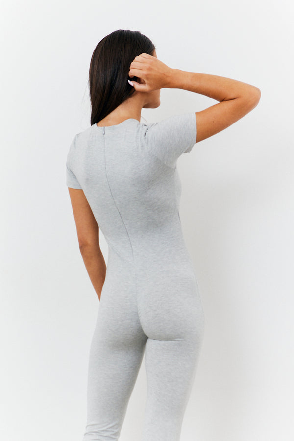 In The Style Fits Sculpting Short Sleeve Wide Leg Jumpsuit Grey