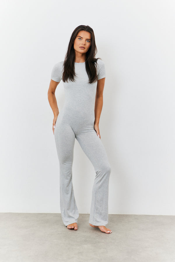 in the style Fits Sculpting Short Sleeve Wide Leg Jumpsuit Grey