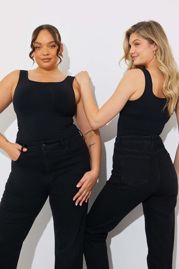 In The Style Fits Seamless Scoop Neck Snatched Shapewear Top Black